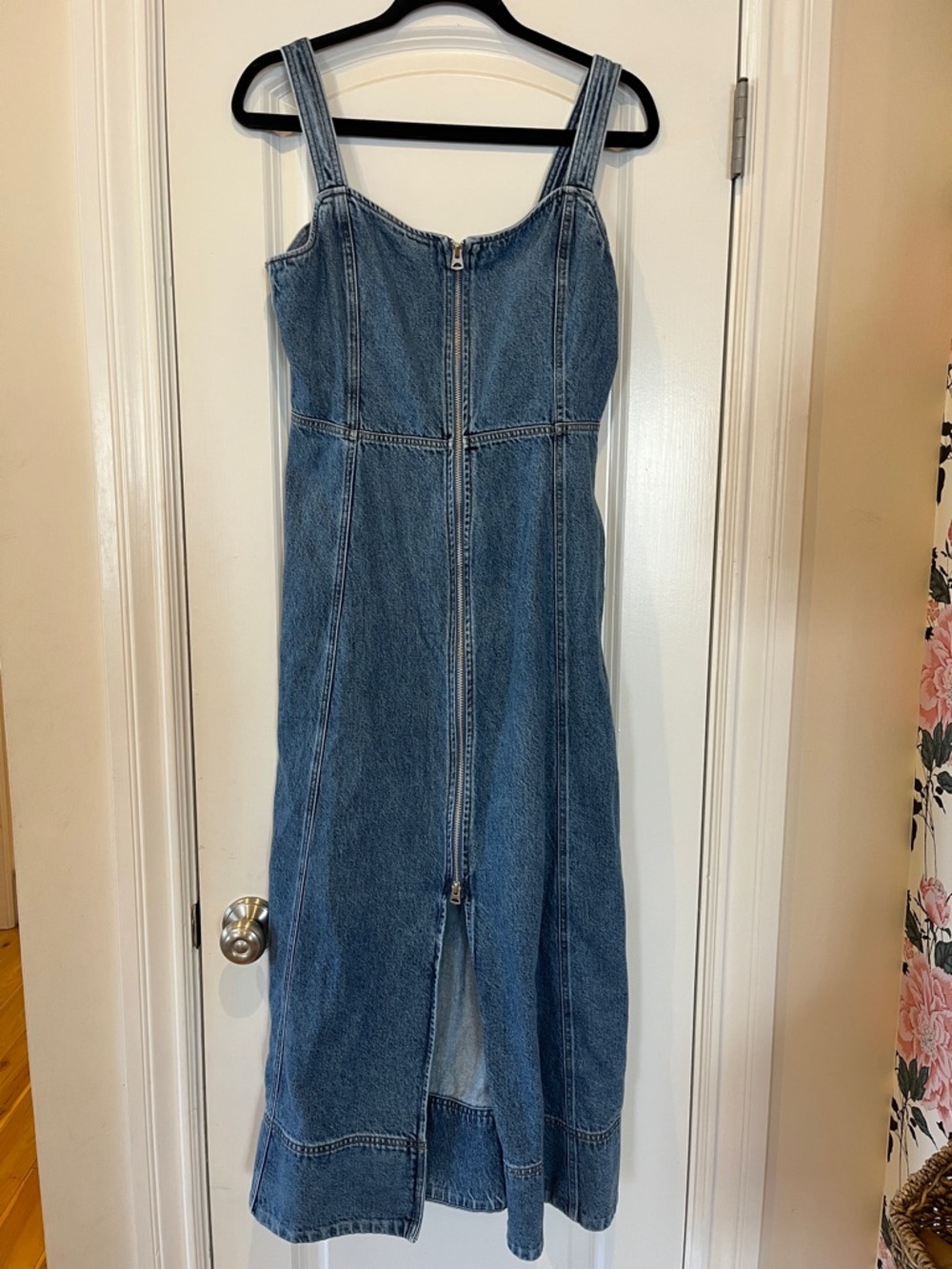 Blue Denim Zip-Front Midi Dress